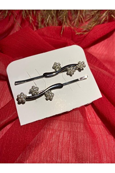 sema aksesuar Μεταλλική πλαϊνή πόρπη σε ασημί χρώμα με μοτίβο λουλουδιών σετ 2 τεμαχίων