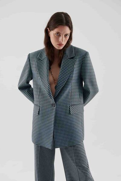 Roman Tek Düğmeli Kareli Ceket Orjınal