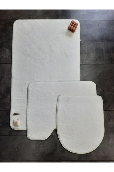 Bonny Home Σετ χαλιών μπάνιου 3 τεμαχίων Ultrasoft Plain Cream με αντιολισθητικό σετ καθισμάτων τουαλέτας που πλένεται στο πλυντήριο