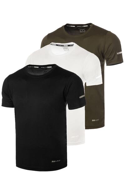 GHASSY CO. Ανδρικό αθλητικό μπλουζάκι 3 Pack που απομακρύνει την υγρασία Quick Dry Athletic Sports