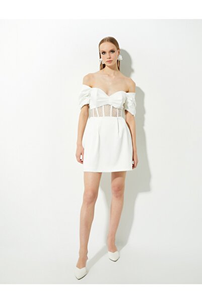 Koton Νυφικό Mini Dress Off Λεπτομέρεια κορσέ ώμου