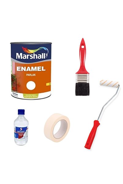 Marshall Enamel Parlak Sentetik Yağlı Boya Seti + Kağıt Bant + 10 Cm Rulo + K...