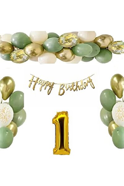 DÜVENCİ TİCARET Σετ μπαλονιών γενεθλίων 1 έτους Çıtıpıtıstore σε πράσινο χρώμα