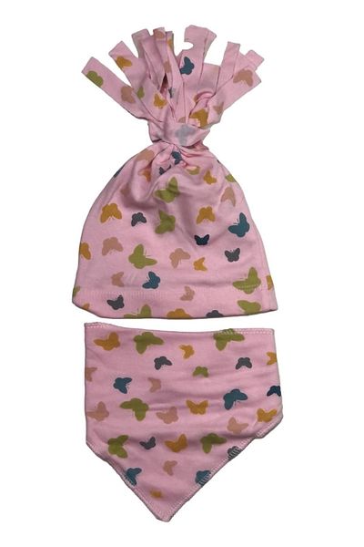 Albimama Butterfly Printed Flexible Cotton Combed Baby Beanie and Scarf Set of 2