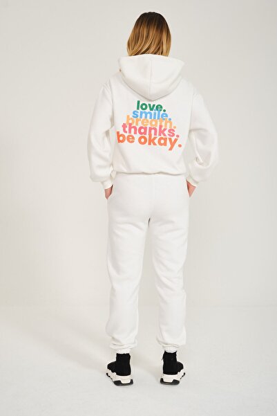 C&C OKULCUNUZ Love Smıle Breath Thanks Be Okay Σετ φόρμας με στάμπα με κουκούλα