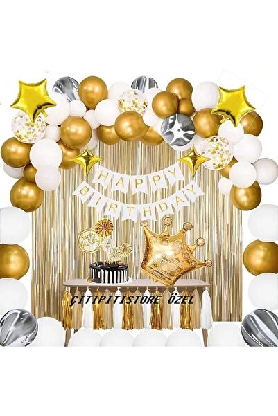DÜVENCİ TİCARET Çıtıpıtıstore Kral Taçlı Doğum Günü Balon Seti