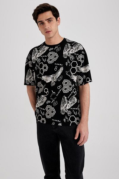 DeFacto Μπλουζάκι Oversize Fit Crew με μοτίβο 100% βαμβακερό T-shirt Z5886az23sm
