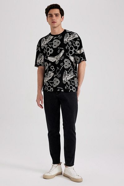 DeFacto Μπλουζάκι Oversize Fit Crew με μοτίβο 100% βαμβακερό T-shirt Z5886az23sm