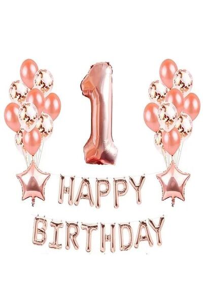 DÜVENCİ TİCARET Çıtıpitıstore Rose Gold 1 Year Birthday Balloon Set