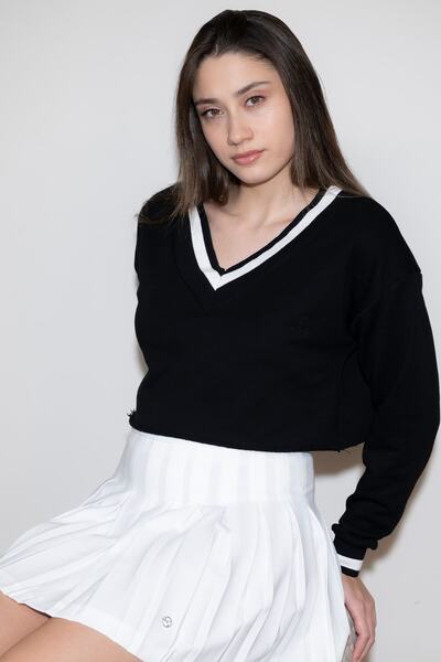 Soyo Γυναικείο φούτερ με μαύρο γιακά και ριγέ ριγέ oversize