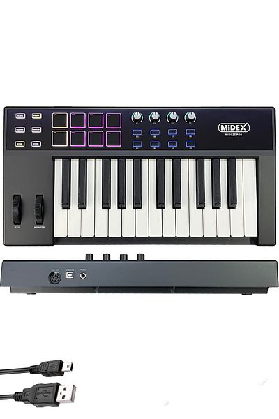 Midex Midi-25 Pro Midi Keyboard 25 Key Midi Keyboard 8 Pad
