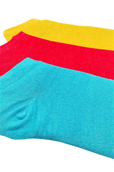 Bonapart 3 Ζεύγη Unisex Μπλε Κίτρινο Ροζ Χρωματιστά Μποτάκια Κάλτσες