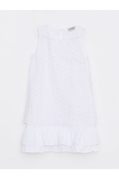 LC Waikiki Crew Neck Lace Detailed Girl's Dress