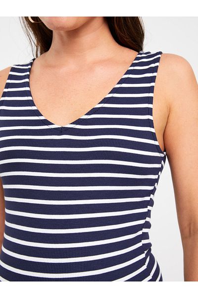 LC Waikiki Gestreiftes Umstandskleid mit V-Ausschnitt