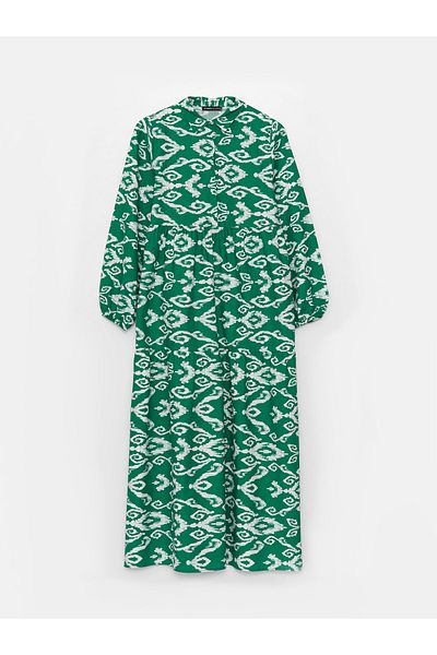 LC Waikiki Shirt Collar Patterned Long Sleeve Poplin Women's Dress