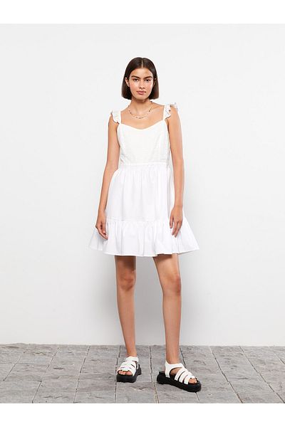 LC Waikiki Γυναικείο φόρεμα Ποπλίνα με λαιμόκοψη Sweetheart