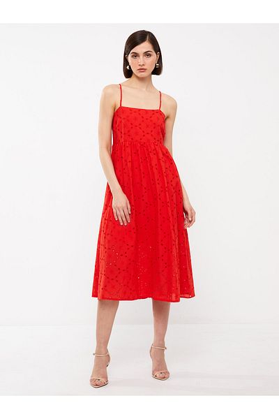 LC Waikiki Square Neck Self Patterned Strap Embroidery Women's Dress