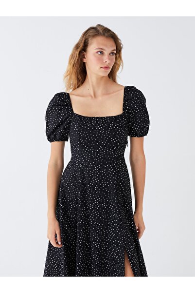 LC Waikiki Dámské šaty s čtvercovým výstřihem a puntíkem s krátkým rukávem