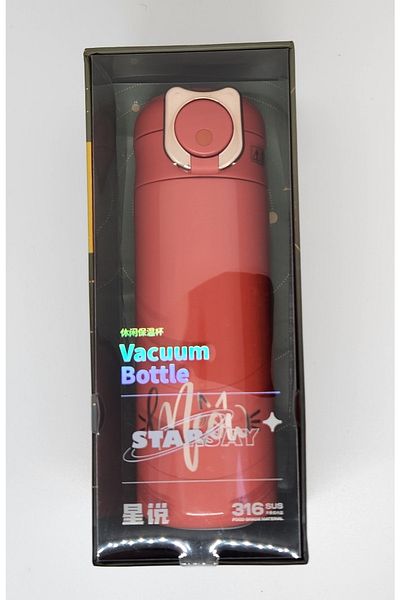 Shotay Xs-0101 ترمس ستيل سعة 400 مل مع قش للقطط باللون الأحمر