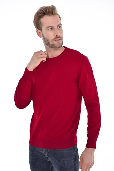 Çizgi Triko Men's Zero Collar Angora Rabbit Wool Claret Red Sweater Regular Fit