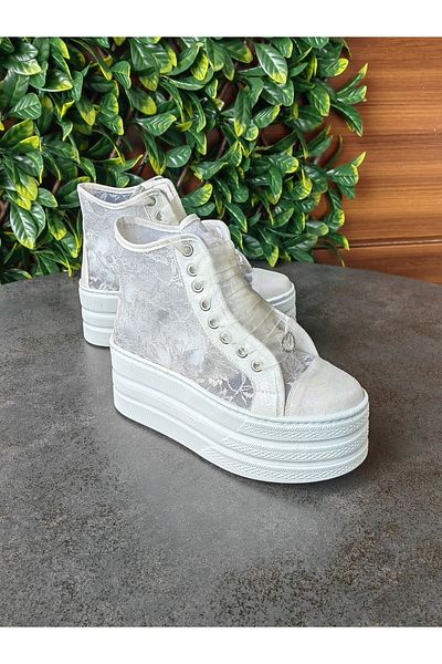 Ayakkabı Tutkusu Stilo ® Bridal Shoes Lace 7cm Off White Flat Platform Comfortable Evening Dress Sports Bridal Shoes