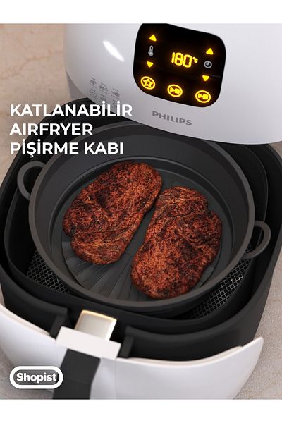 SHOPİST Foldable Airfryer Cooking Bowl Silicone Cooking Set Suitable for All Devices Up to 6 Liters