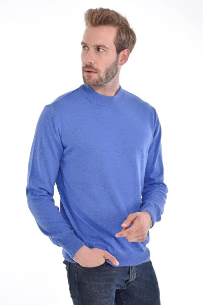 Çizgi Triko Чоловічий напіврибальський светр з ангорської вовни кольору індиго, стандартний крій