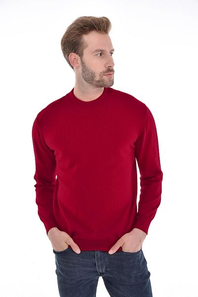 Çizgi Triko Ανδρικό πουλόβερ Half Fisherman Angora Rabbit Wool Claret Red με κανονική εφαρμογή