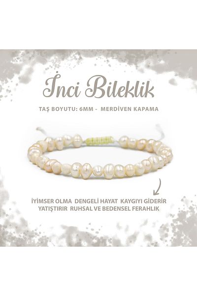 Deniz Doğal Taş Certified Pearl 6mm Stair Closure Natural Stone Bracelet