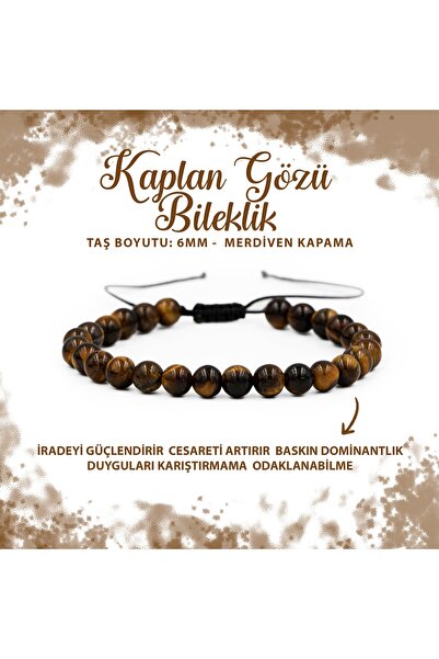 Deniz Doğal Taş Certified Tiger Eye 6mm Stair Closure Natural Stone Bracelet