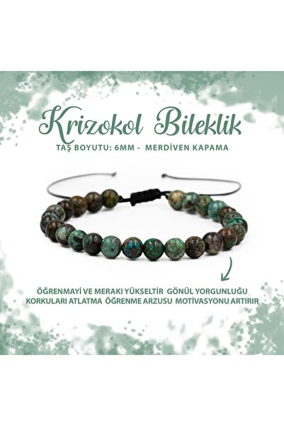 Deniz Doğal Taş Sertifikalı Krizokol 6mm Merdiven Kapama Doğal Taş Bileklik