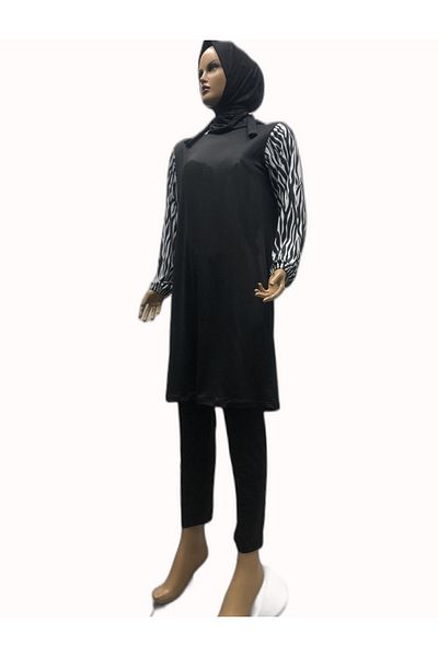 eflin Women's Hijab Clothing Hijab Swimsuit Zebra Patterned Black-white