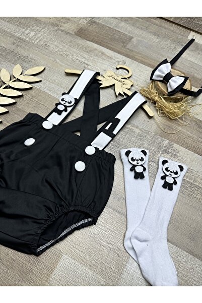 Feriatolye Panda Konsepti Erkek Bebek Romper 1 Yaş Pasta Patlatma Kostümü
