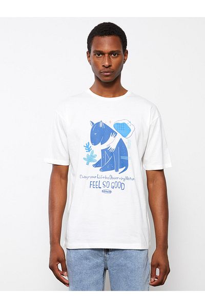 LC Waikiki Bedrucktes Herren-T-Shirt aus gekämmter Baumwolle – Rundhalsausschnitt, kurze Ärmel
