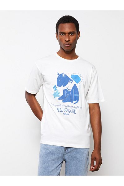 LC Waikiki Bedrucktes Herren-T-Shirt aus gekämmter Baumwolle – Rundhalsausschnitt, kurze Ärmel
