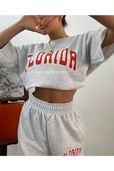 Machetta Yazlık Florida Baskılı Oversize Alt-üst T-shirt Eşofman Takımı