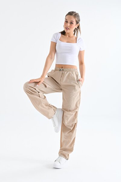 VOLT CLOTHİNG Women's Parachute Fabric Elastic Waist Trousers