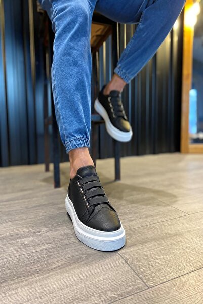 Mida Shoes Black Leather Banded Comfortable Sole Casual Men's Shoes