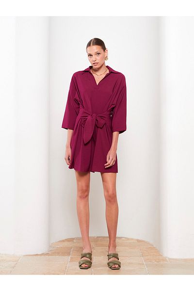 LC Waikiki Einfarbiges Damenkleid mit Hemdkragen