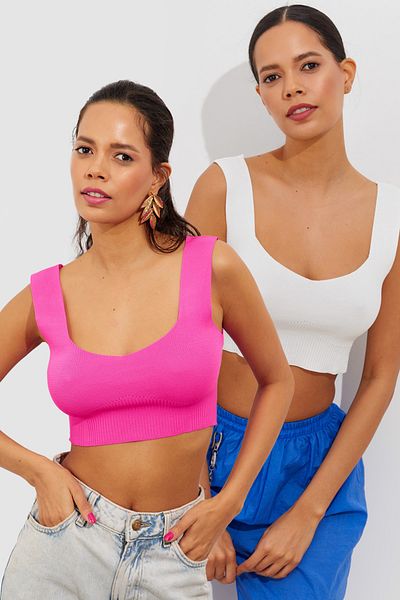 Cool & Sexy Dámské fuchsiově-bílé dvojité úpletové tílko YV134