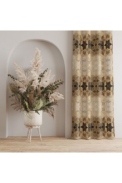 stellahomes Brown Mosaic Patterned Digital Printed Background Curtain Single Wing