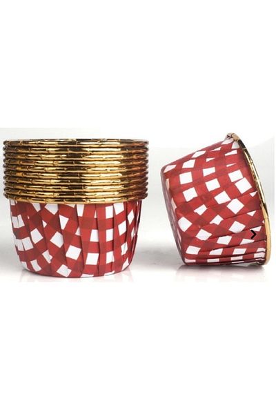 G&B Box Muffin Cake Capsule Square Patterned Red-in-Metallic Gold 25pcs