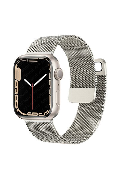 Strap U Apple Watch 2/3/4/5/6/7/8/9/se Uyumlu 38mm 40mm 41mm Milano Hasır Çelik Örgü Saat Kordonu