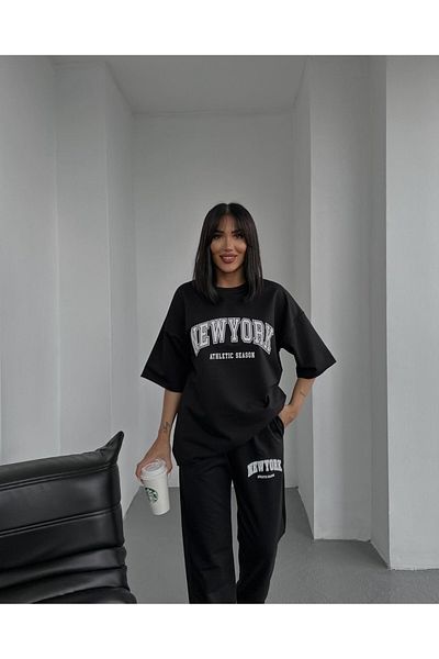 Machetta Set de trening tricou oversize cu imprimeu New York sezon atletic