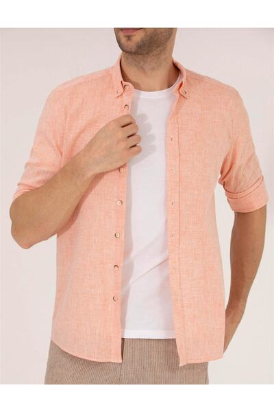 Pierre Cardin Πορτοκαλί πουκάμισο με κανονική εφαρμογή Uzunkol