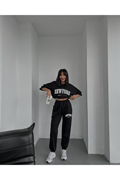 Machetta Plus Size Athletic Season New York Printed Oversize Bottom-top T-shirt Tracksuit Set