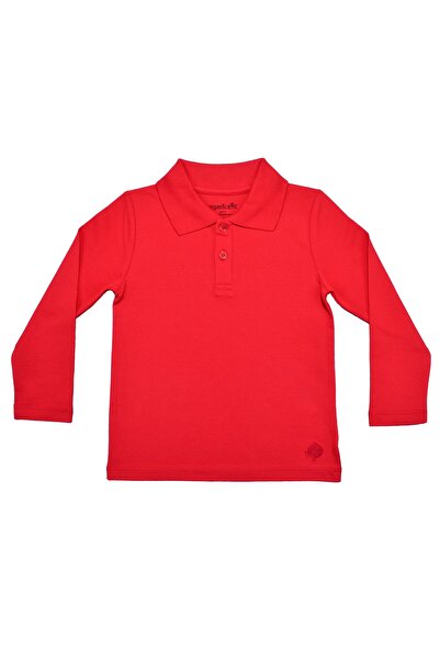 OrganicKid Polo Yaka Basic Kırmızı Uzun Kollu Çocuk T-shirt