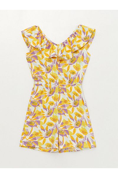 LC Waikiki Gemusterter Jumpsuit mit U-Boot-Ausschnitt für Mädchen