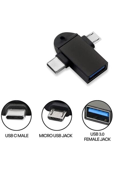 Temiz Pazar Micro Usb Type-c 3 In 1 Dönüştürücü Çevirici Adaptör Otg