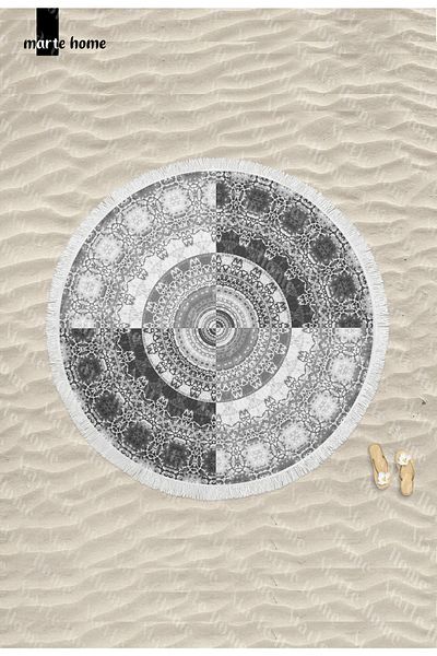 Marte Home Γκρι Mandala - Στρογγυλή Φούντα Πετσέτα θαλάσσης